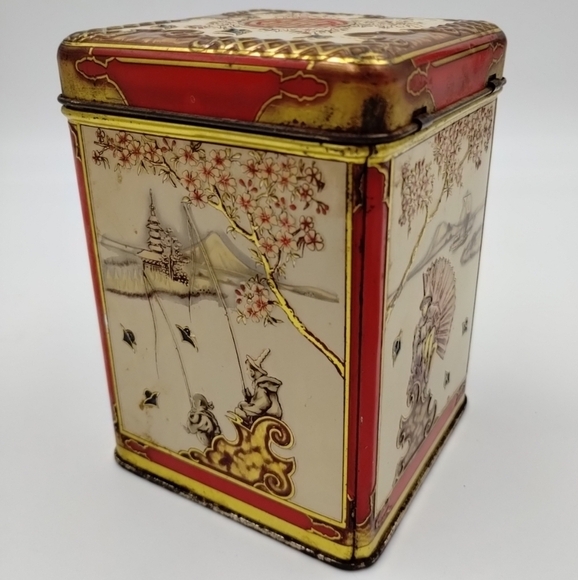 Chinese Oriental  Design Tin Hinged Box  / Made in Holland Lithograph Vintage - Picture 3 of 14